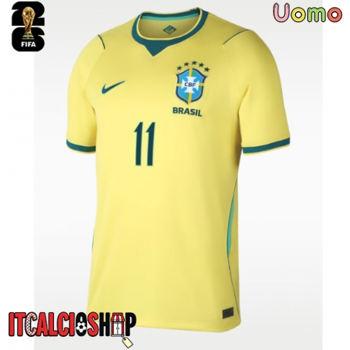 Brasile Raphinha Belloli #11 Prima Maglia Mondiali 2026 Manica Corta